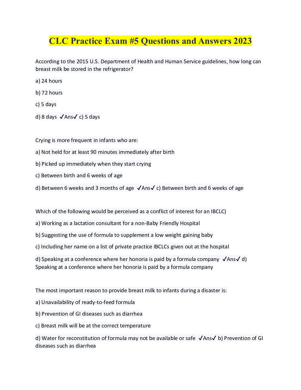 CLC Practice Exam #5 Questions and Answers 2023 - Browsegrades